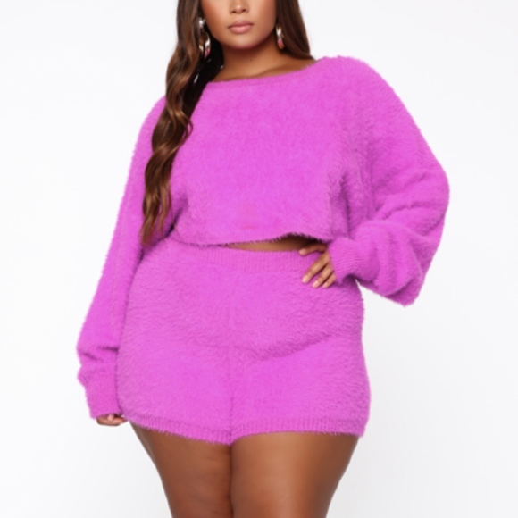 Fashion Nova Pants - Felicia Fuzzy Short Set - Magenta